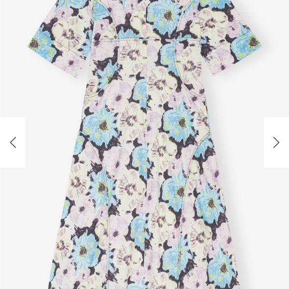 Ganni Floral Long Sleeve Dress in Blue and Cream - Picture 5 of 5